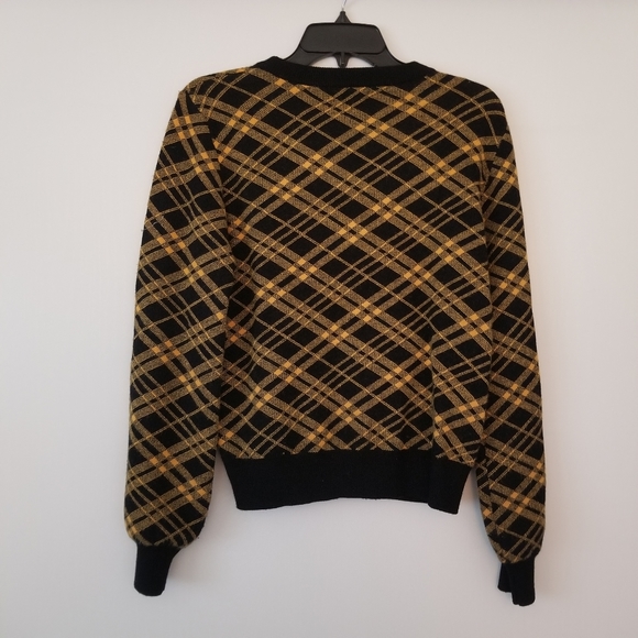 AQUA Balloon Sleeve Plaid Sweater - Picture 4 of 7